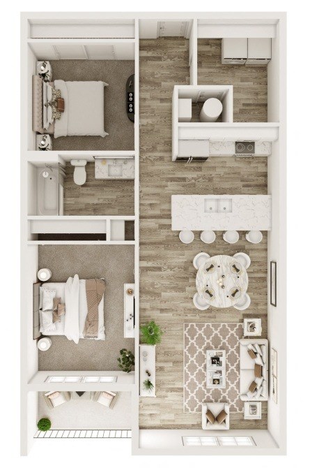 Floor plan for 2 beds, 1 bath, 1016 sqft